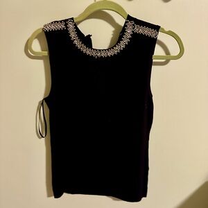 White House Black Market Elegant Black Blouse with Beaded Neckline